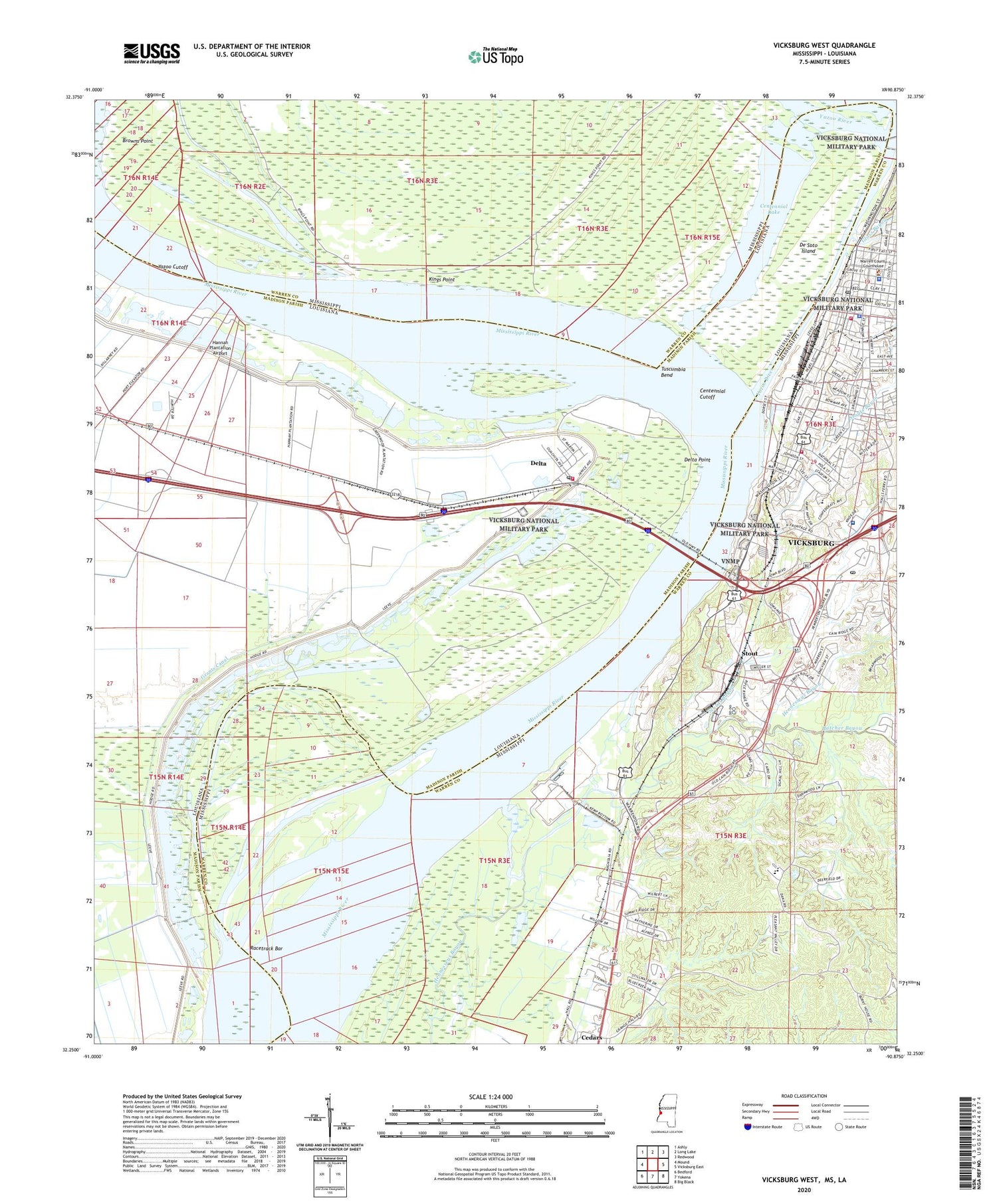 Vicksburg West Mississippi US Topo Map Image