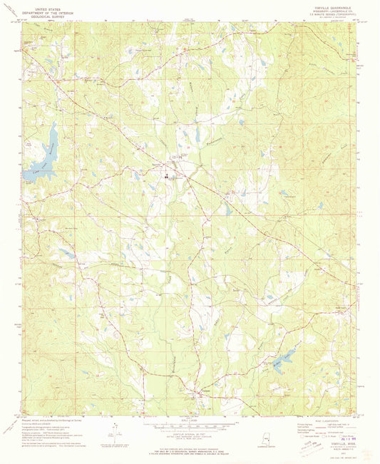 Classic USGS Vimville Mississippi 7.5'x7.5' Topo Map Image