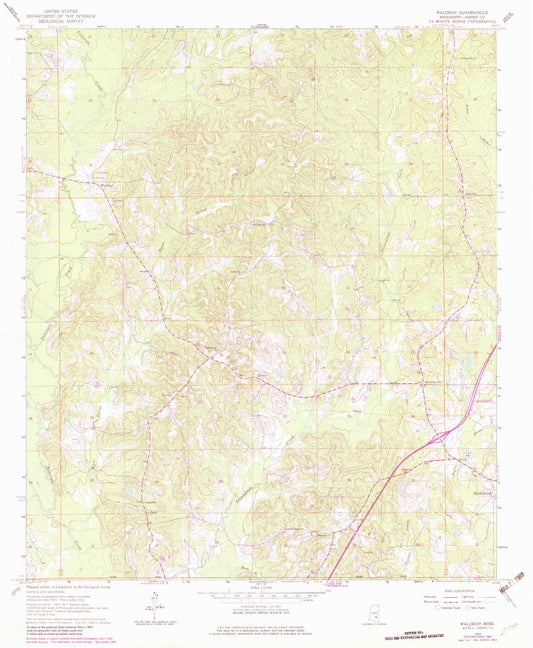 Classic USGS Waldrup Mississippi 7.5'x7.5' Topo Map Image