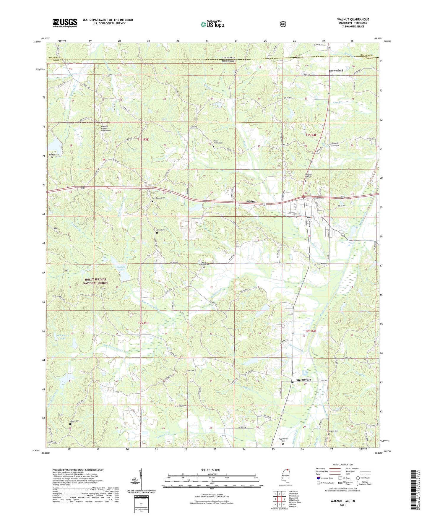 Walnut Mississippi US Topo Map Image