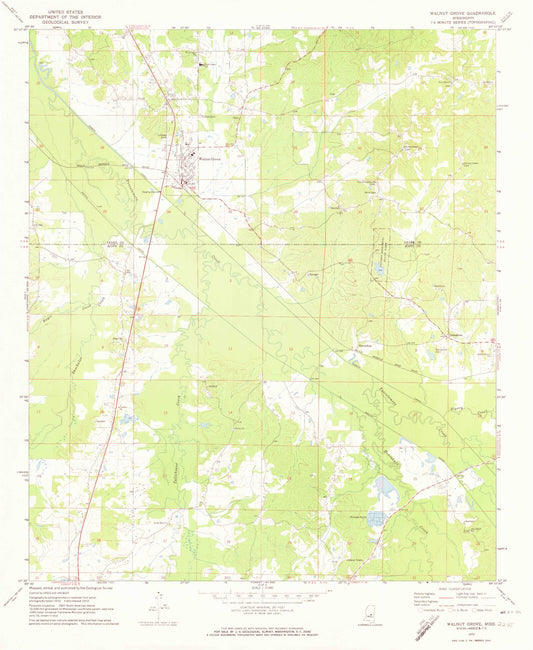 Classic USGS Walnut Grove Mississippi 7.5'x7.5' Topo Map Image