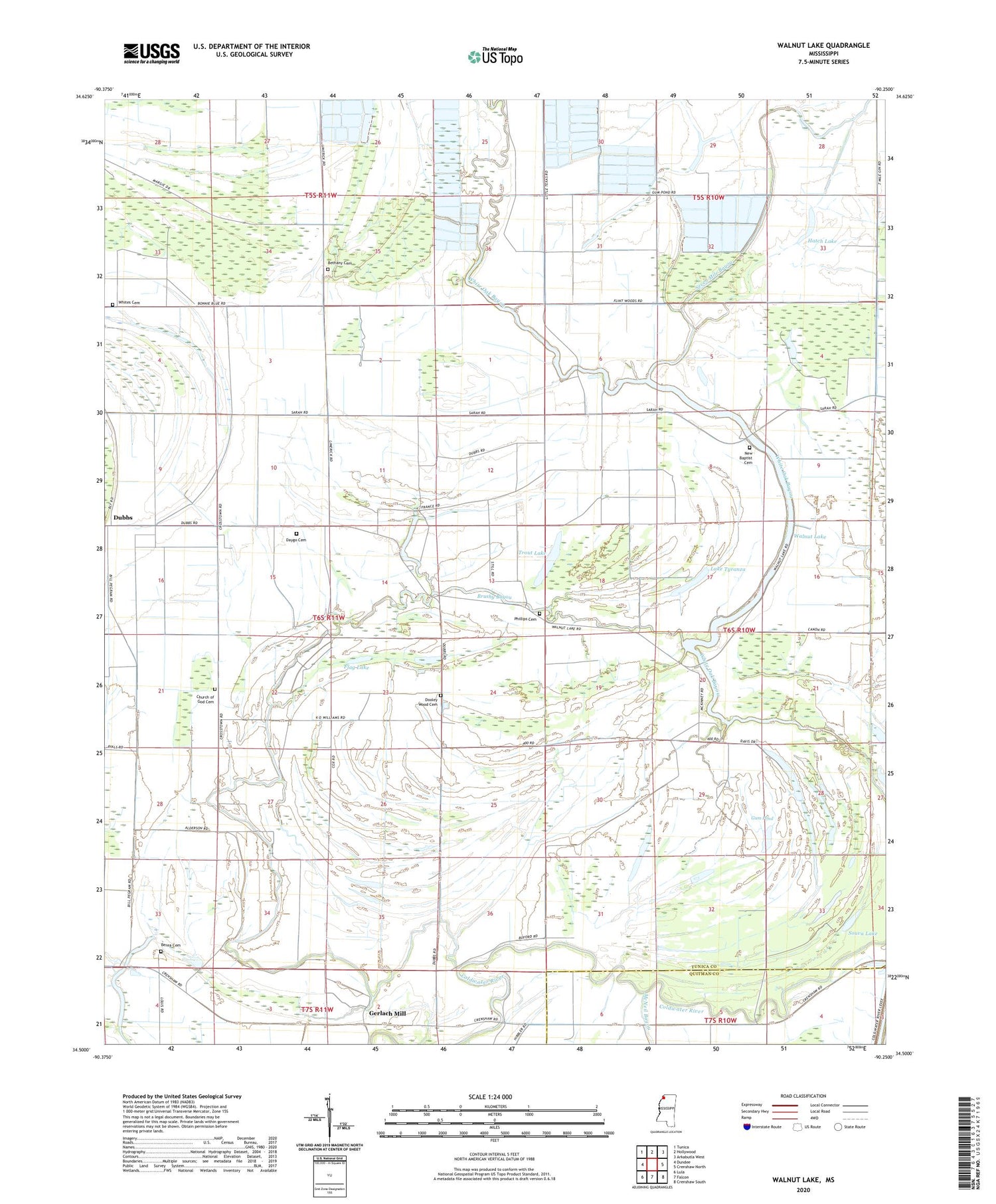 Walnut Lake Mississippi US Topo Map Image