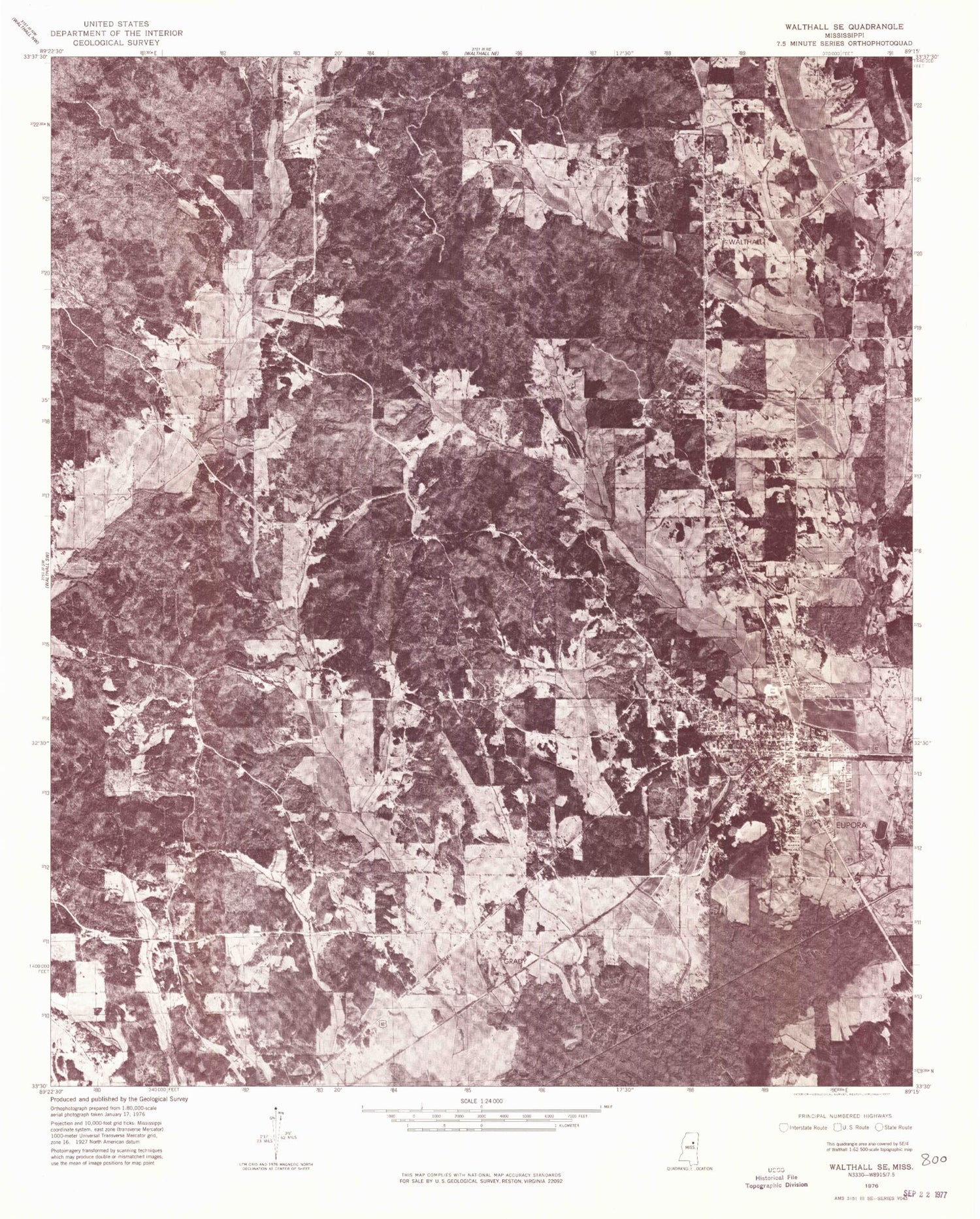 Classic USGS Eupora Mississippi 7.5'x7.5' Topo Map Image
