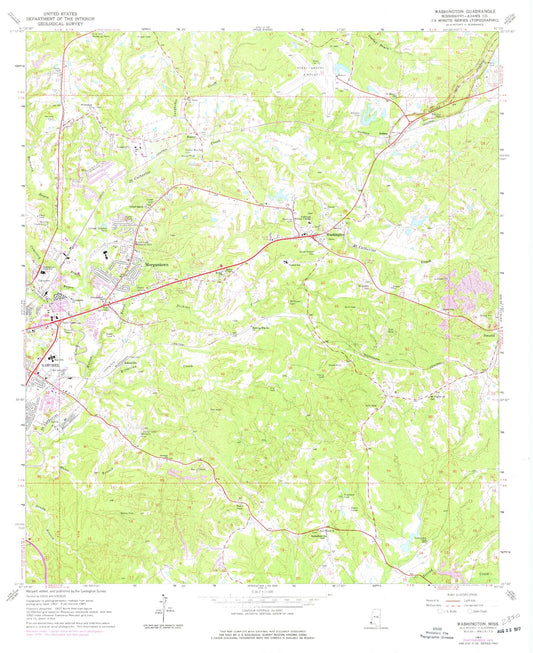Classic USGS Washington Mississippi 7.5'x7.5' Topo Map Image