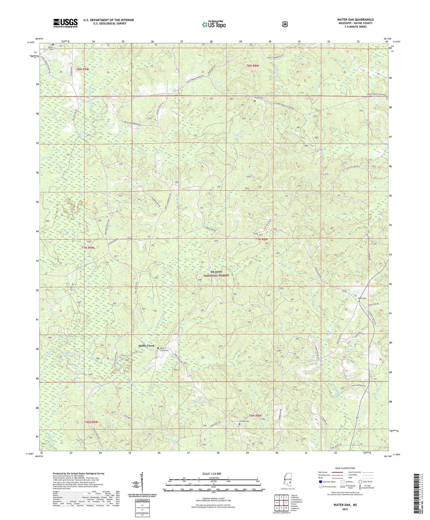 Water Oak Mississippi US Topo Map Image