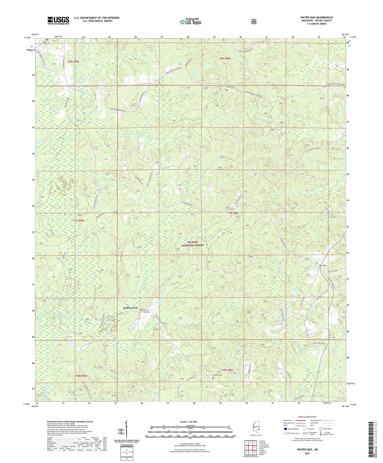Water Oak Mississippi US Topo Map Image