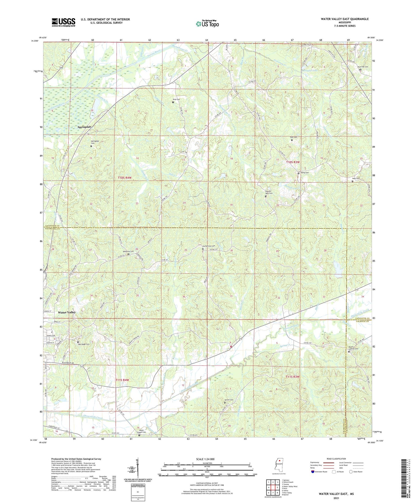 Water Valley East Mississippi US Topo Map Image