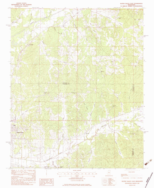Classic USGS Water Valley East Mississippi 7.5'x7.5' Topo Map Image