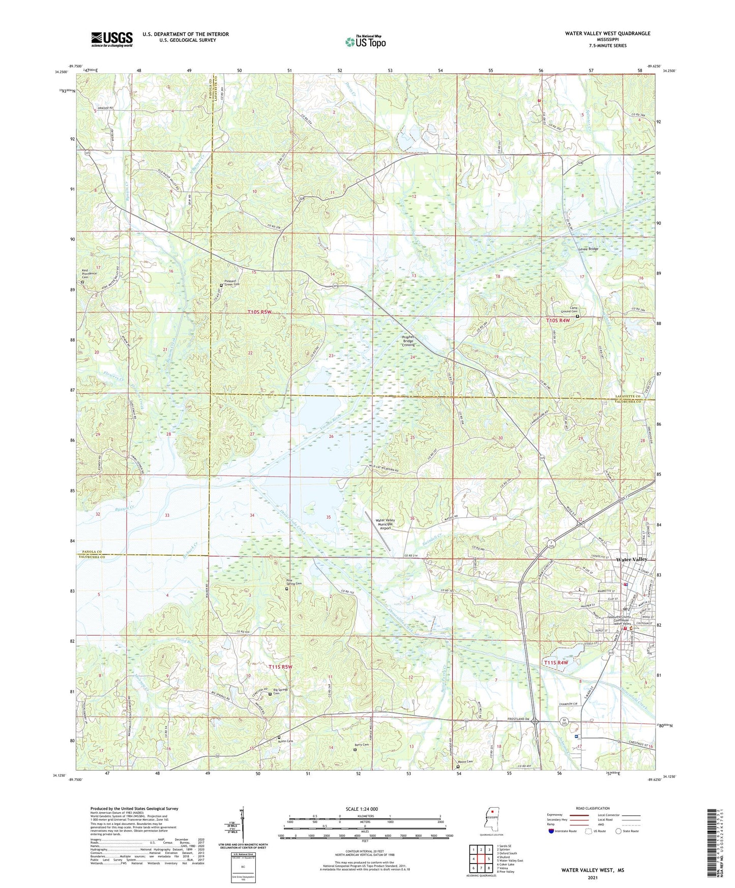 Water Valley West Mississippi US Topo Map Image
