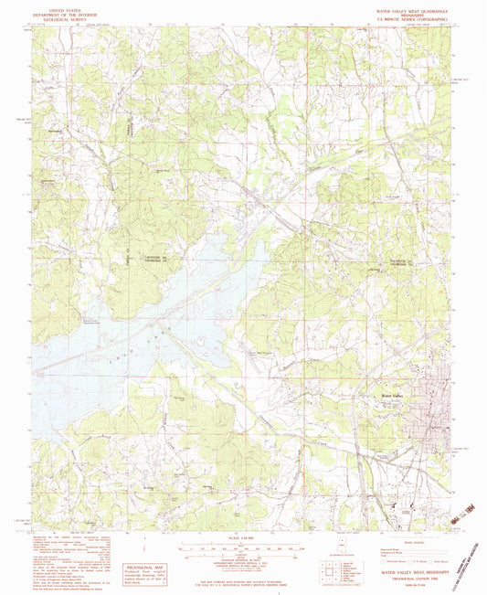 Classic USGS Water Valley West Mississippi 7.5'x7.5' Topo Map Image