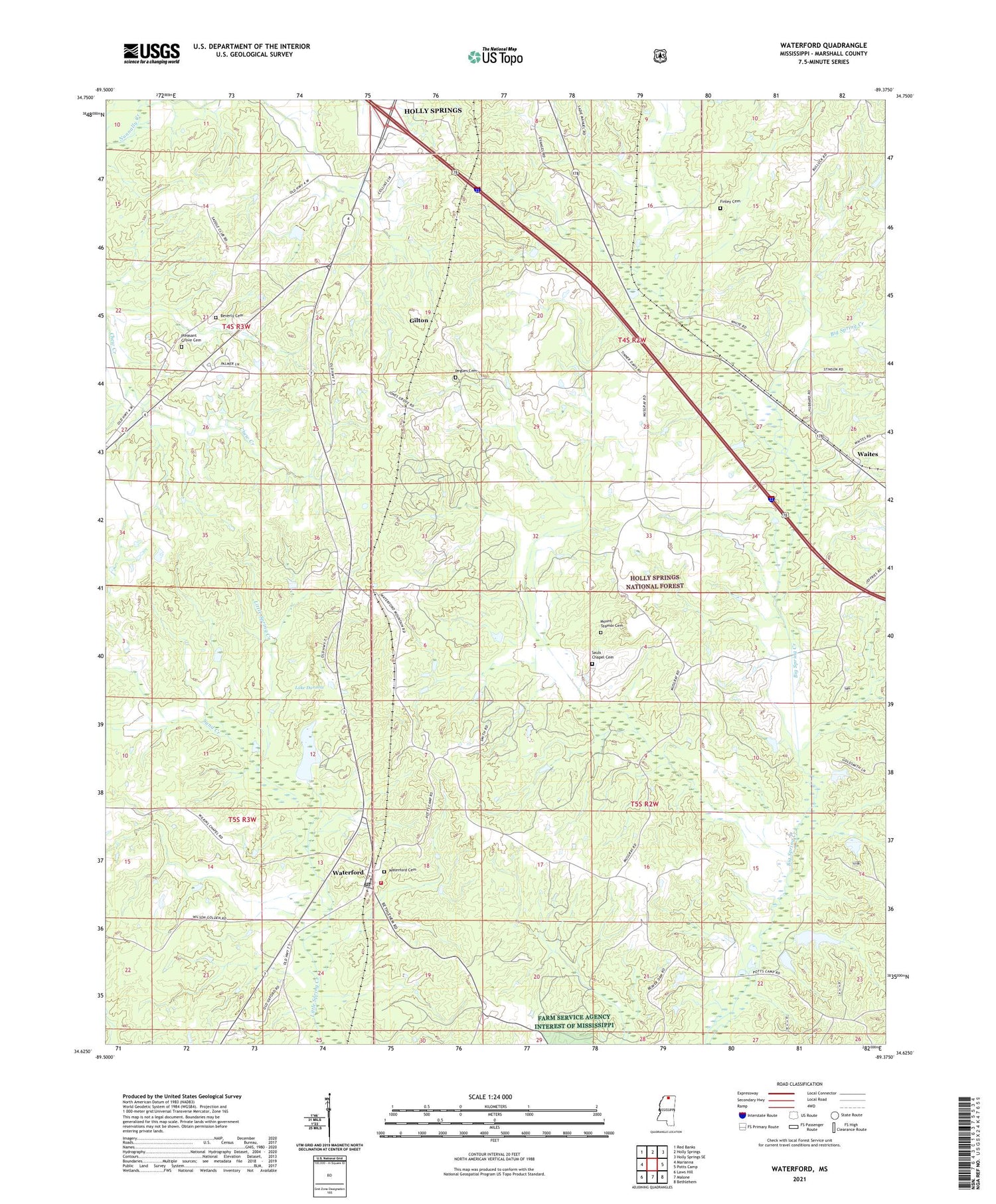 Waterford Mississippi US Topo Map Image