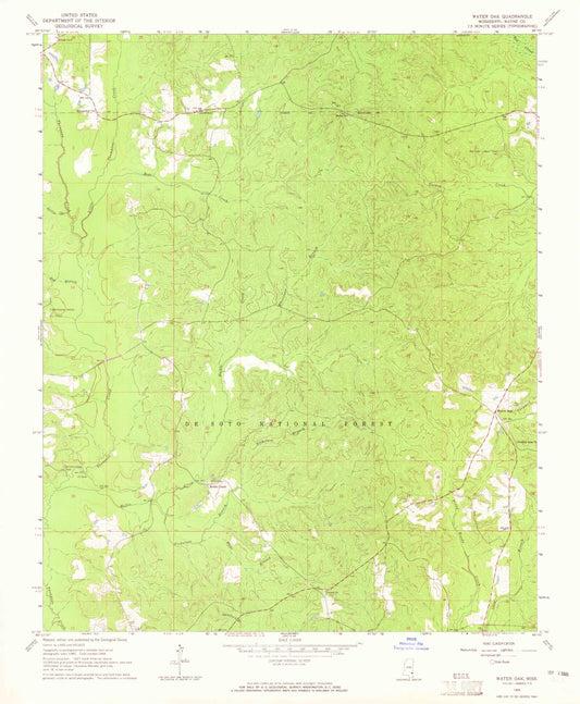 Classic USGS Waterford Mississippi 7.5'x7.5' Topo Map Image