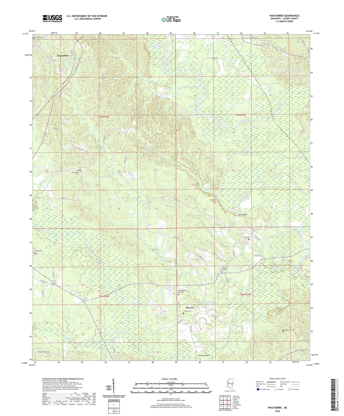 Wautubbee Mississippi US Topo Map Image