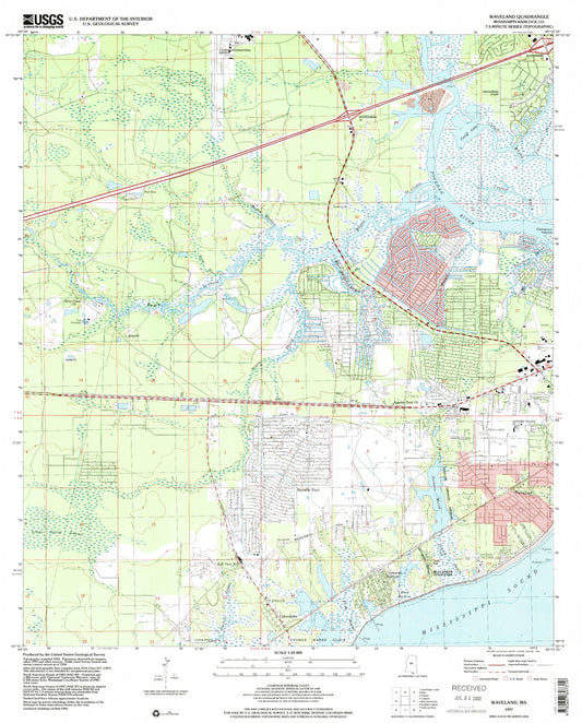 Classic USGS Waveland Mississippi 7.5'x7.5' Topo Map Image
