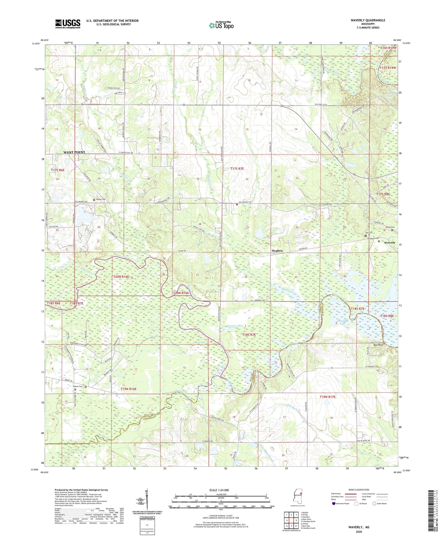 Waverly Mississippi US Topo Map Image