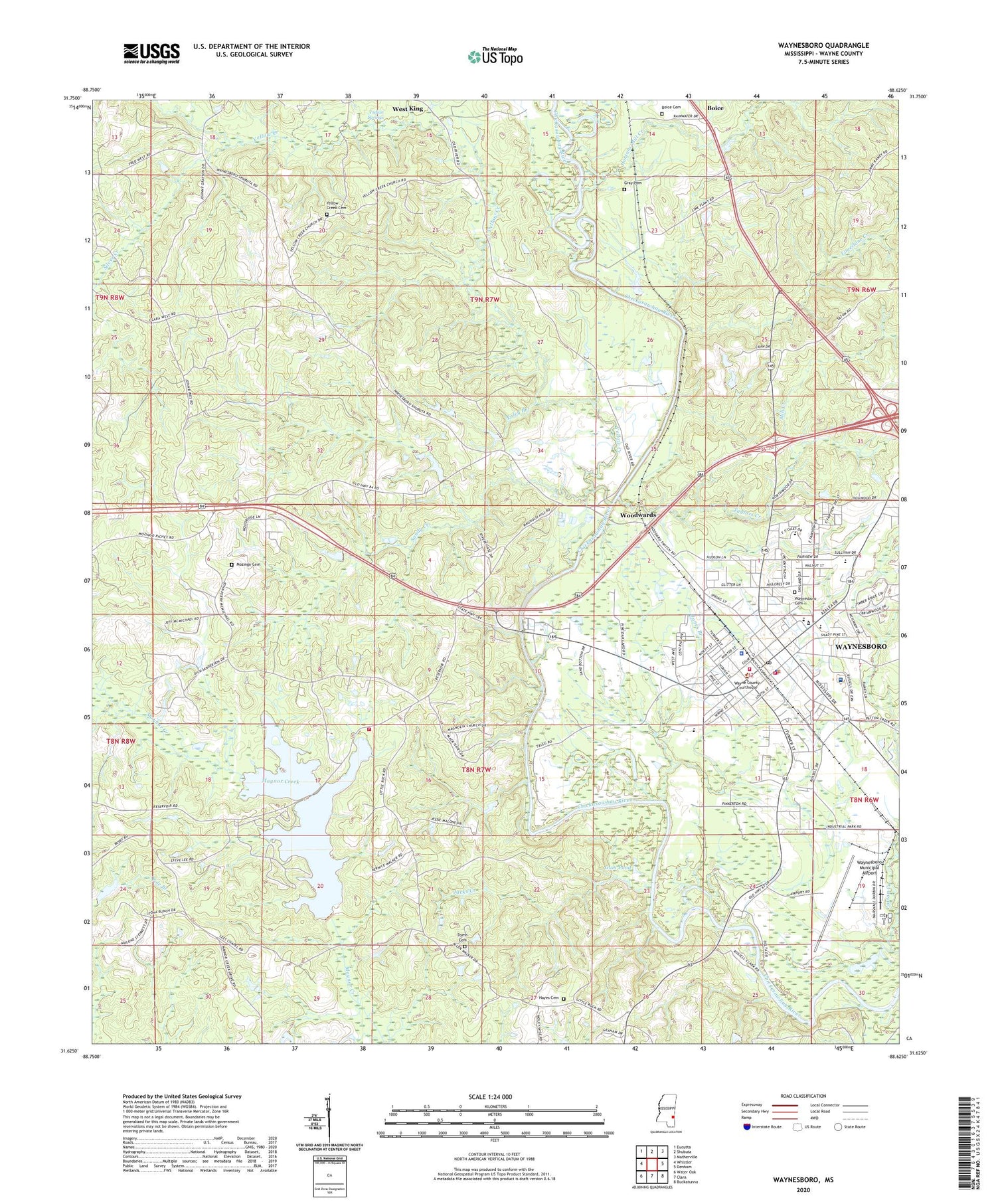 Waynesboro Mississippi US Topo Map Image
