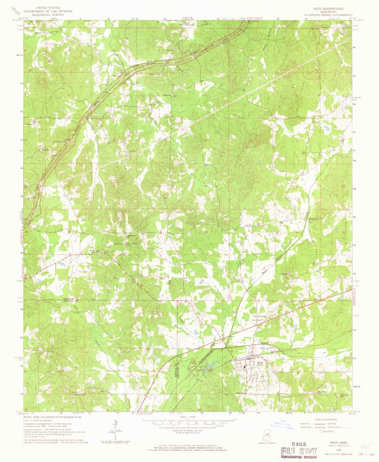 Classic USGS Weir Mississippi 7.5'x7.5' Topo Map Image