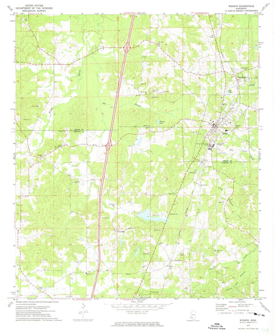 Classic USGS Wesson Mississippi 7.5'x7.5' Topo Map Image