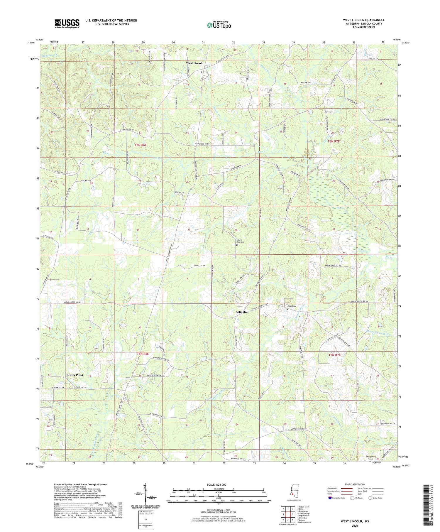 West Lincoln Mississippi US Topo Map Image