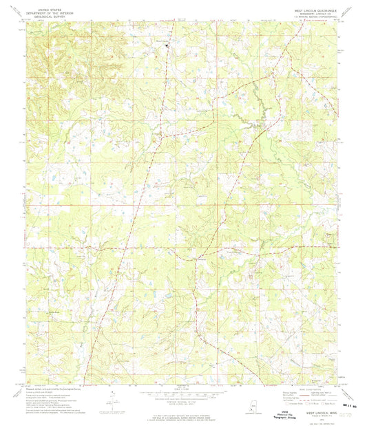 Classic USGS West Lincoln Mississippi 7.5'x7.5' Topo Map Image