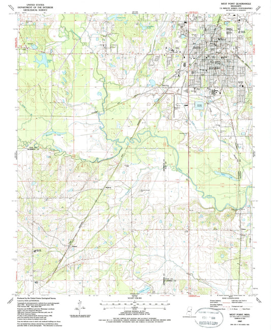 Classic USGS West Point Mississippi 7.5'x7.5' Topo Map Image