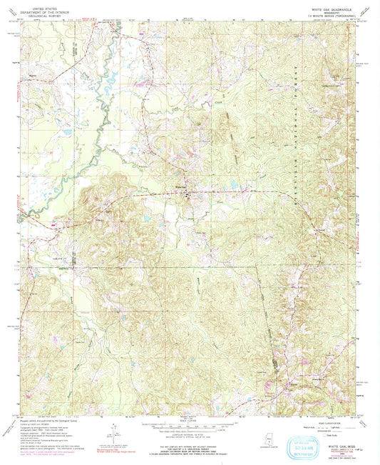 Classic USGS White Oak Mississippi 7.5'x7.5' Topo Map Image