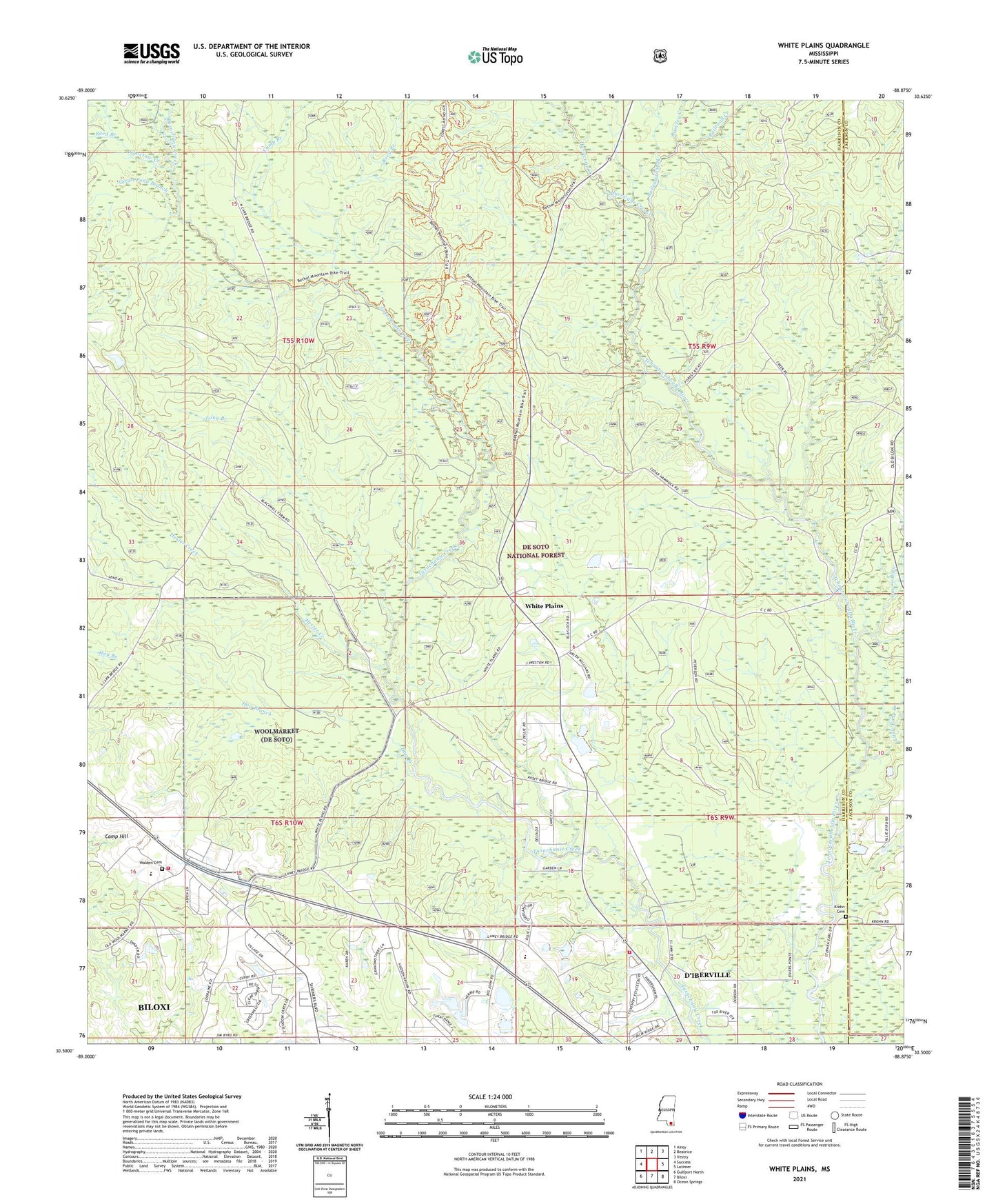 White Plains Mississippi US Topo Map Image
