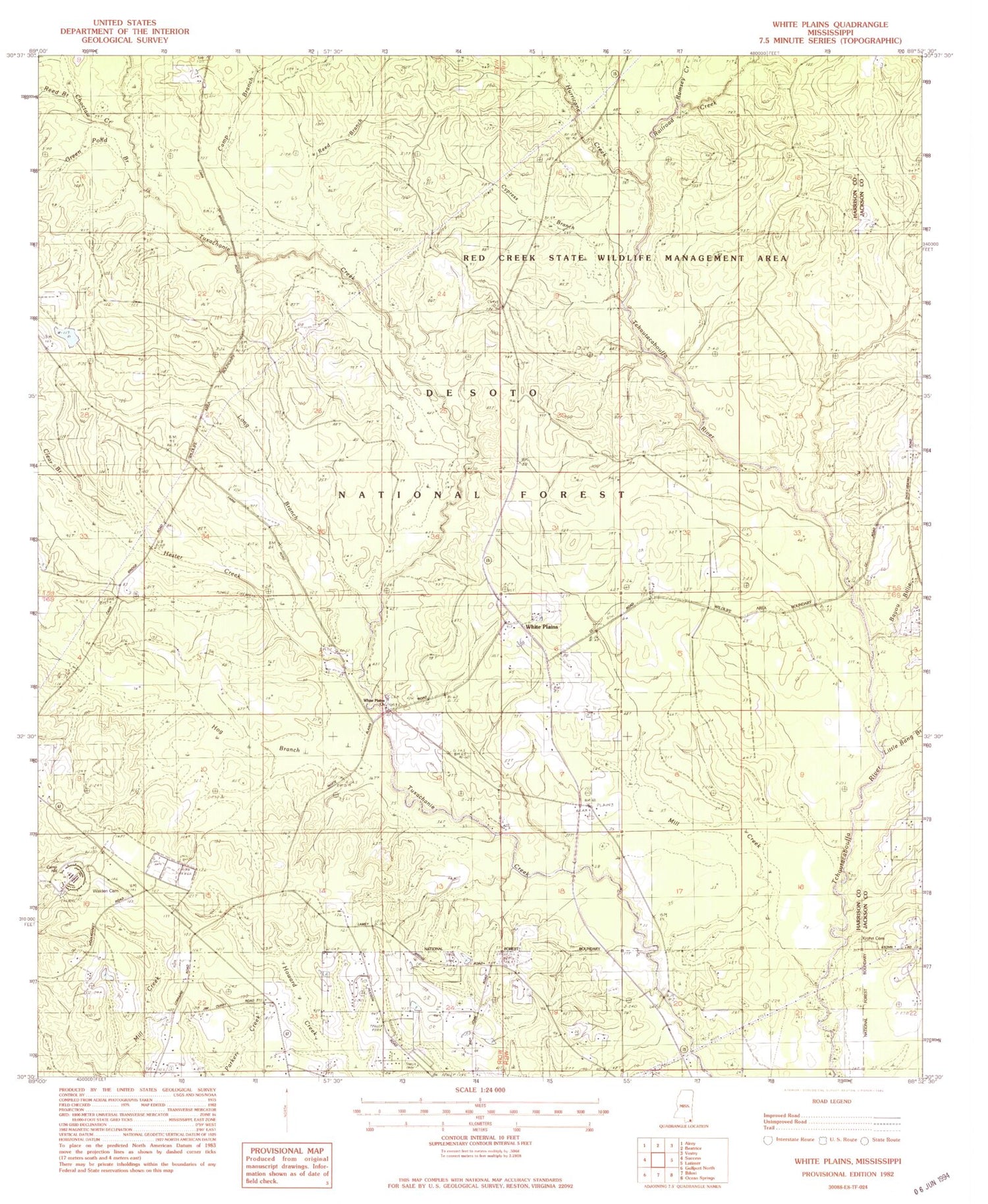 Classic USGS White Plains Mississippi 7.5'x7.5' Topo Map Image