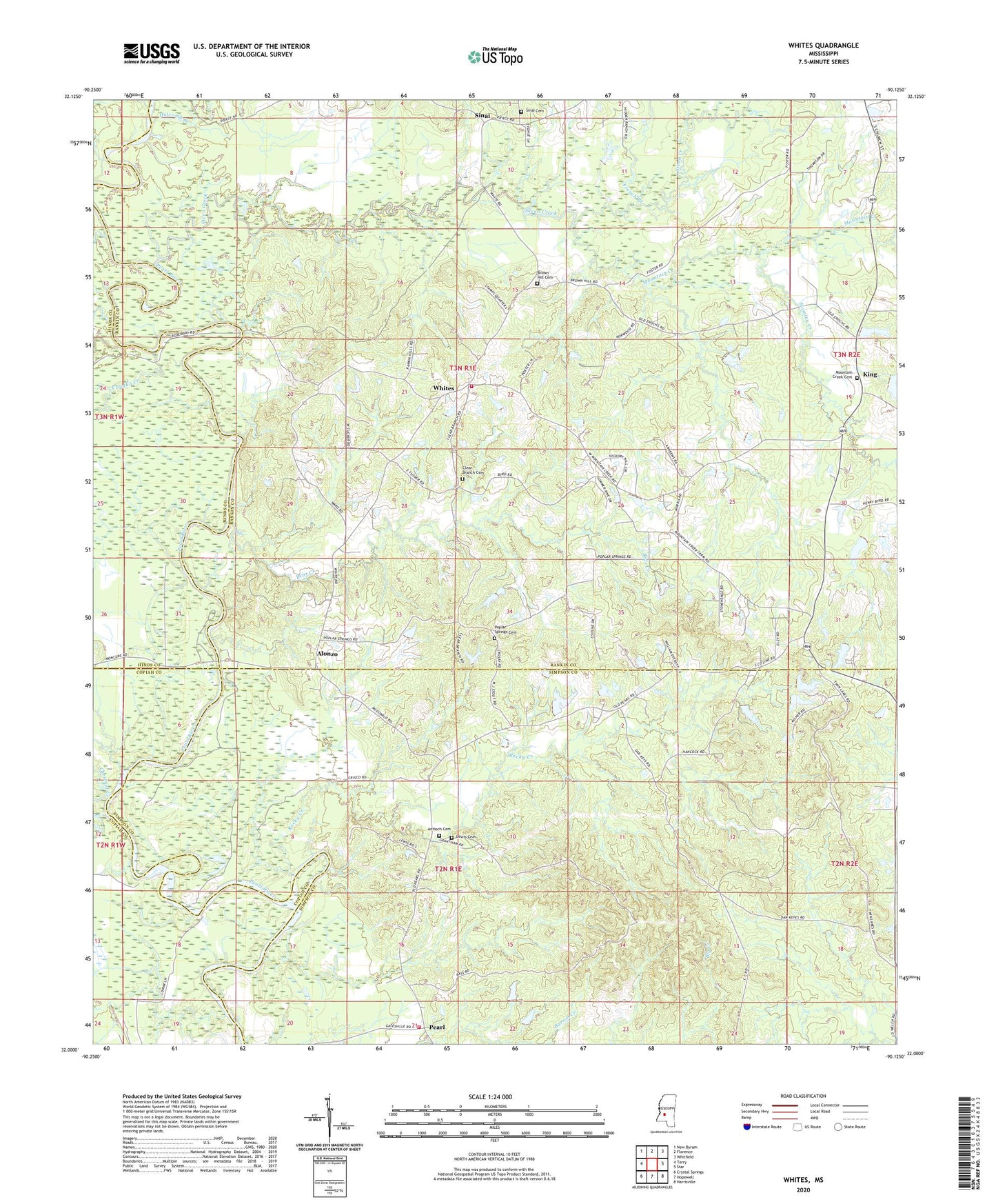 Whites Mississippi US Topo Map Image