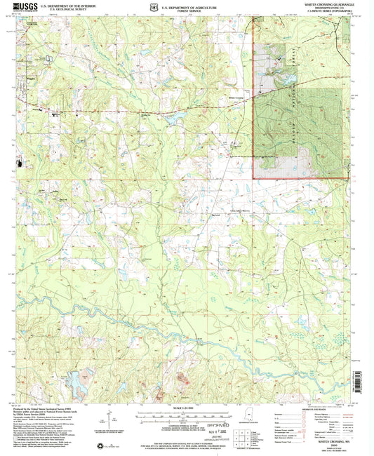 Classic USGS Whites Crossing Mississippi 7.5'x7.5' Topo Map Image