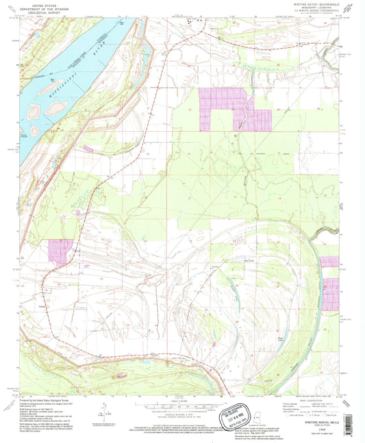 Classic USGS Whiting Bayou Mississippi 7.5'x7.5' Topo Map Image