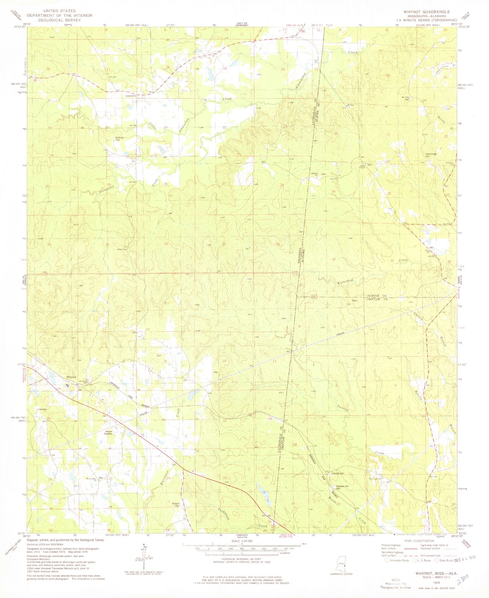 Classic USGS Whynot Mississippi 7.5'x7.5' Topo Map MyTopo Map Store