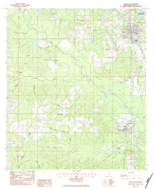 Classic USGS Wiggins Mississippi 7.5'x7.5' Topo Map Image