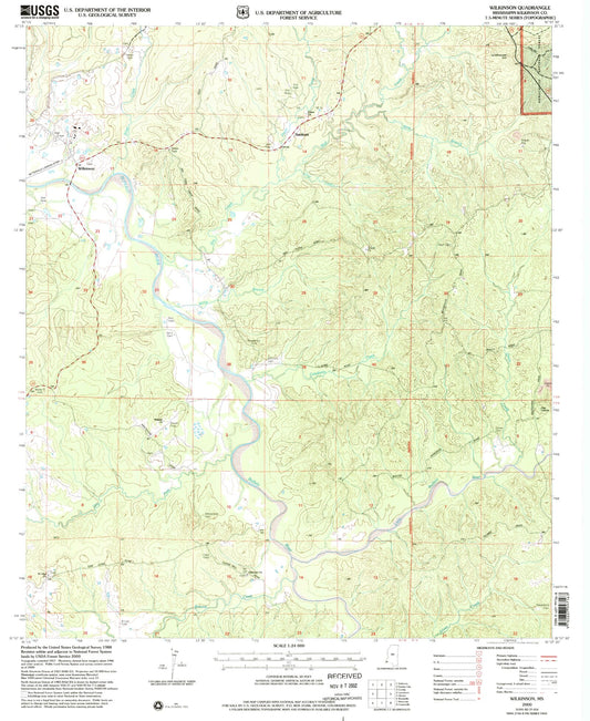 Classic USGS Wilkinson Mississippi 7.5'x7.5' Topo Map Image