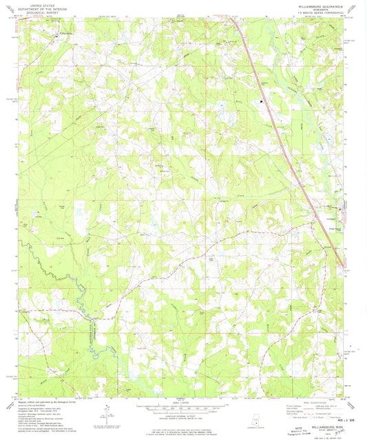 Classic USGS Williamsburg Mississippi 7.5'x7.5' Topo Map Image