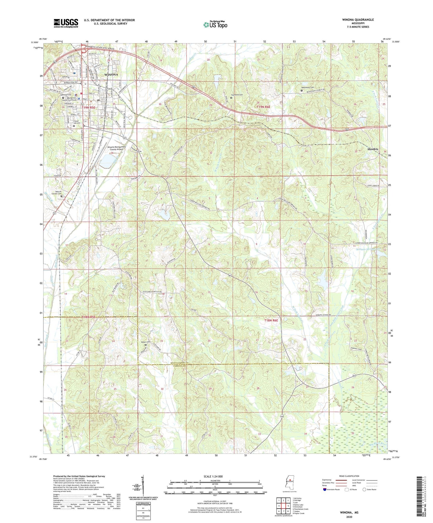 Winona Mississippi US Topo Map Image