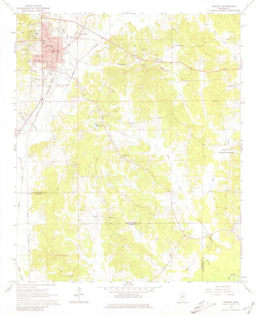 Classic USGS Winona Mississippi 7.5'x7.5' Topo Map Image