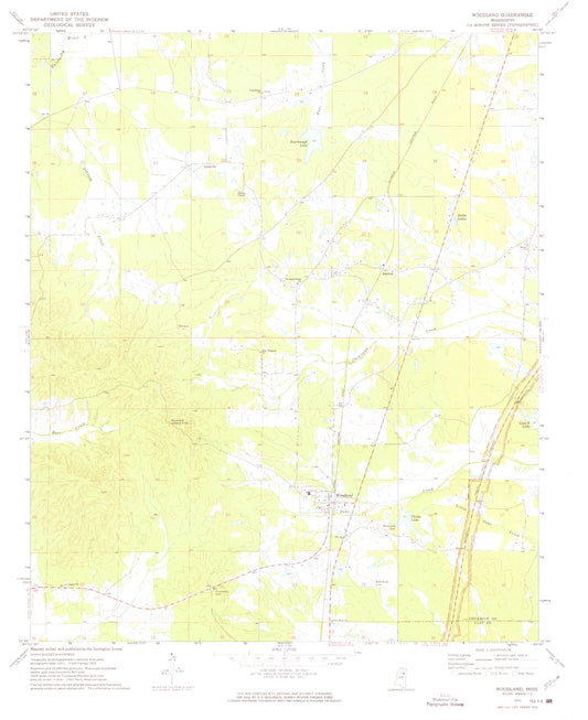 Classic USGS Woodland Mississippi 7.5'x7.5' Topo Map Image