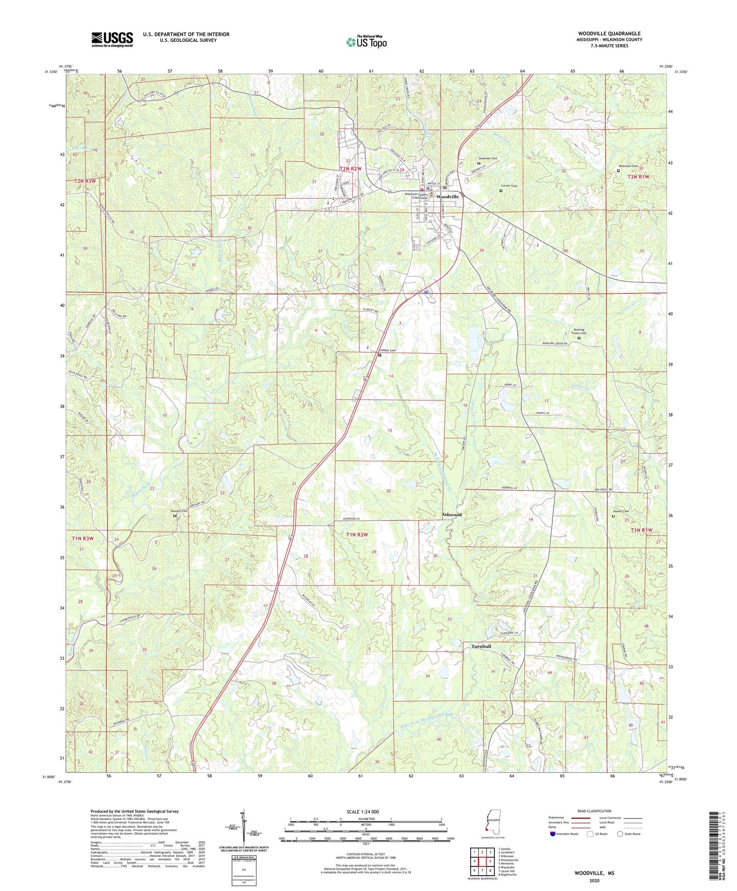 Woodville Mississippi US Topo Map Image