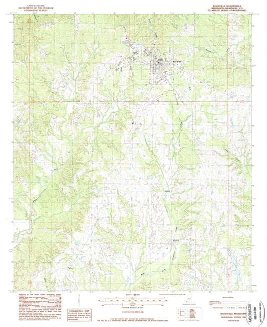 Classic USGS Woodville Mississippi 7.5'x7.5' Topo Map Image