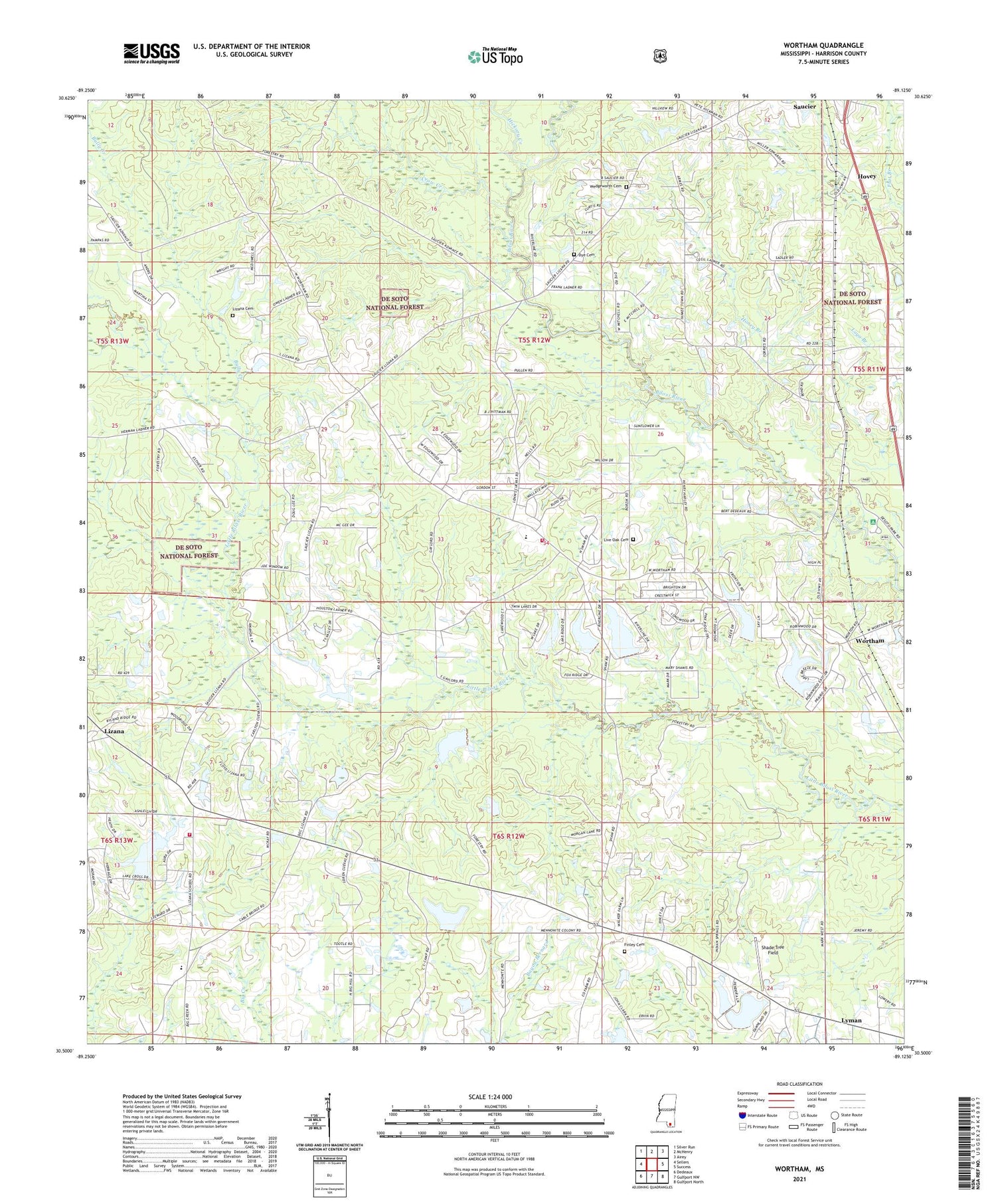 Wortham Mississippi US Topo Map Image