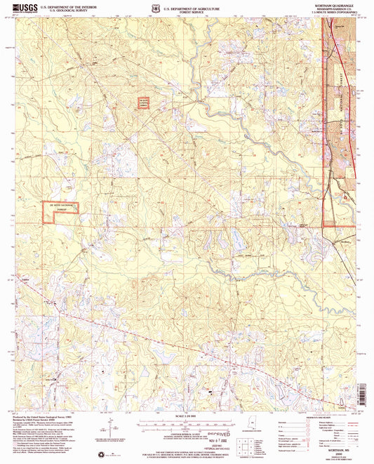 Classic USGS Wortham Mississippi 7.5'x7.5' Topo Map Image