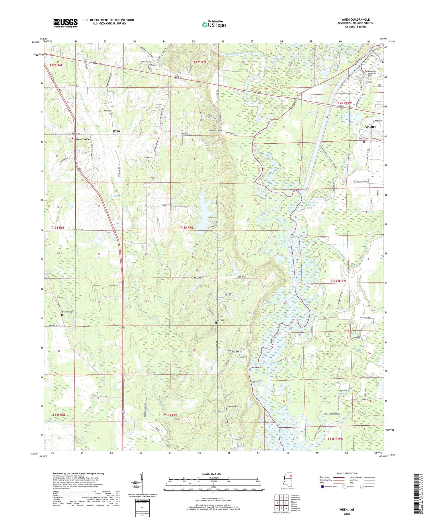 Wren Mississippi US Topo Map Image