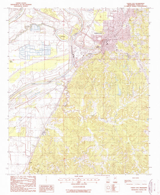 Classic USGS Yazoo City Mississippi 7.5'x7.5' Topo Map Image