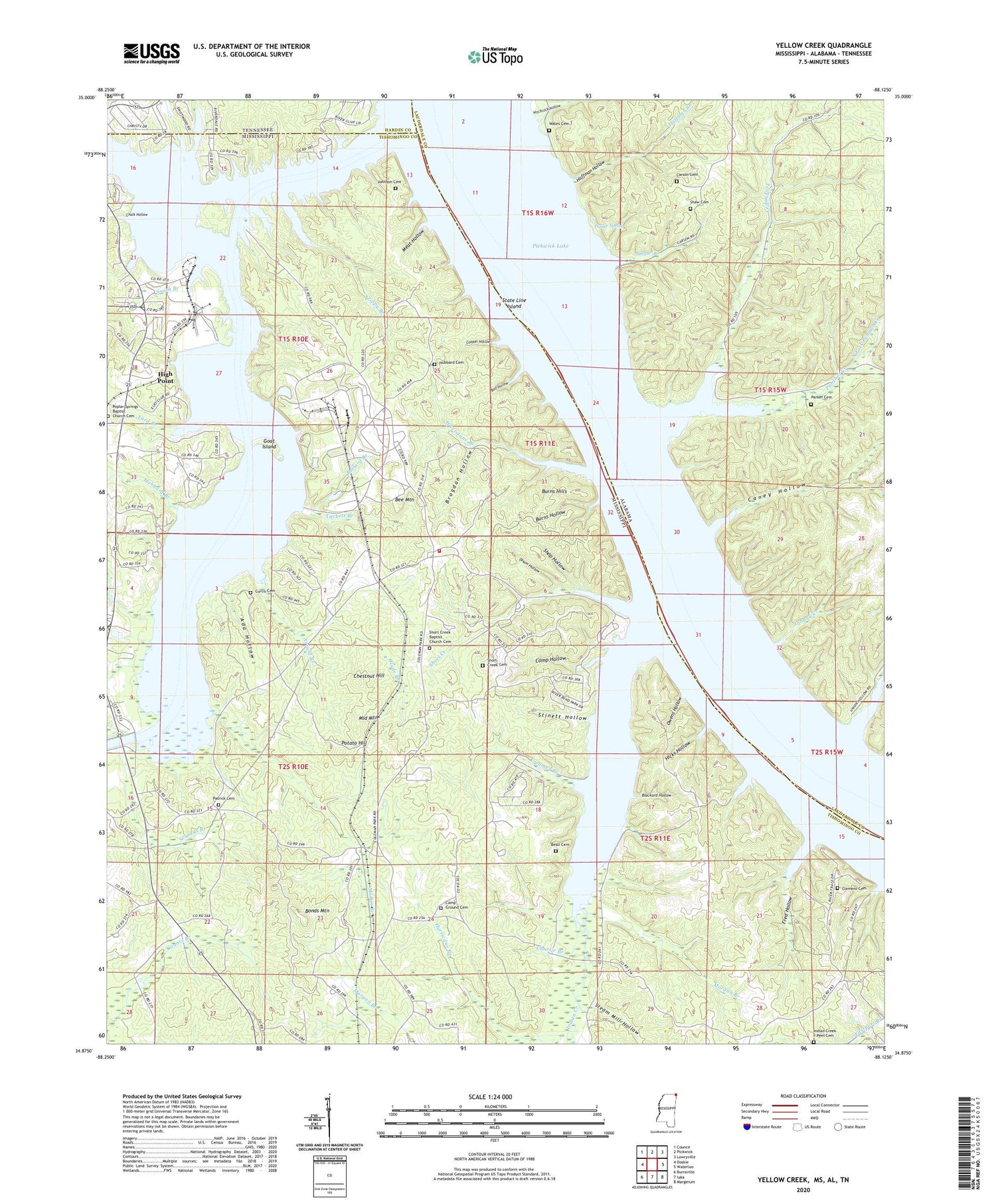 Yellow Creek Mississippi US Topo Map Image