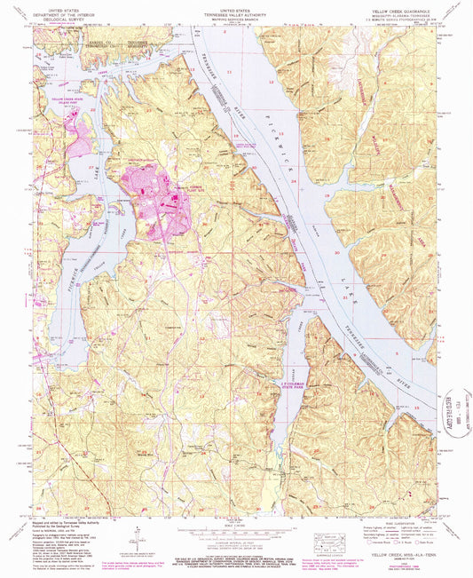 Classic USGS Yellow Creek Mississippi 7.5'x7.5' Topo Map Image