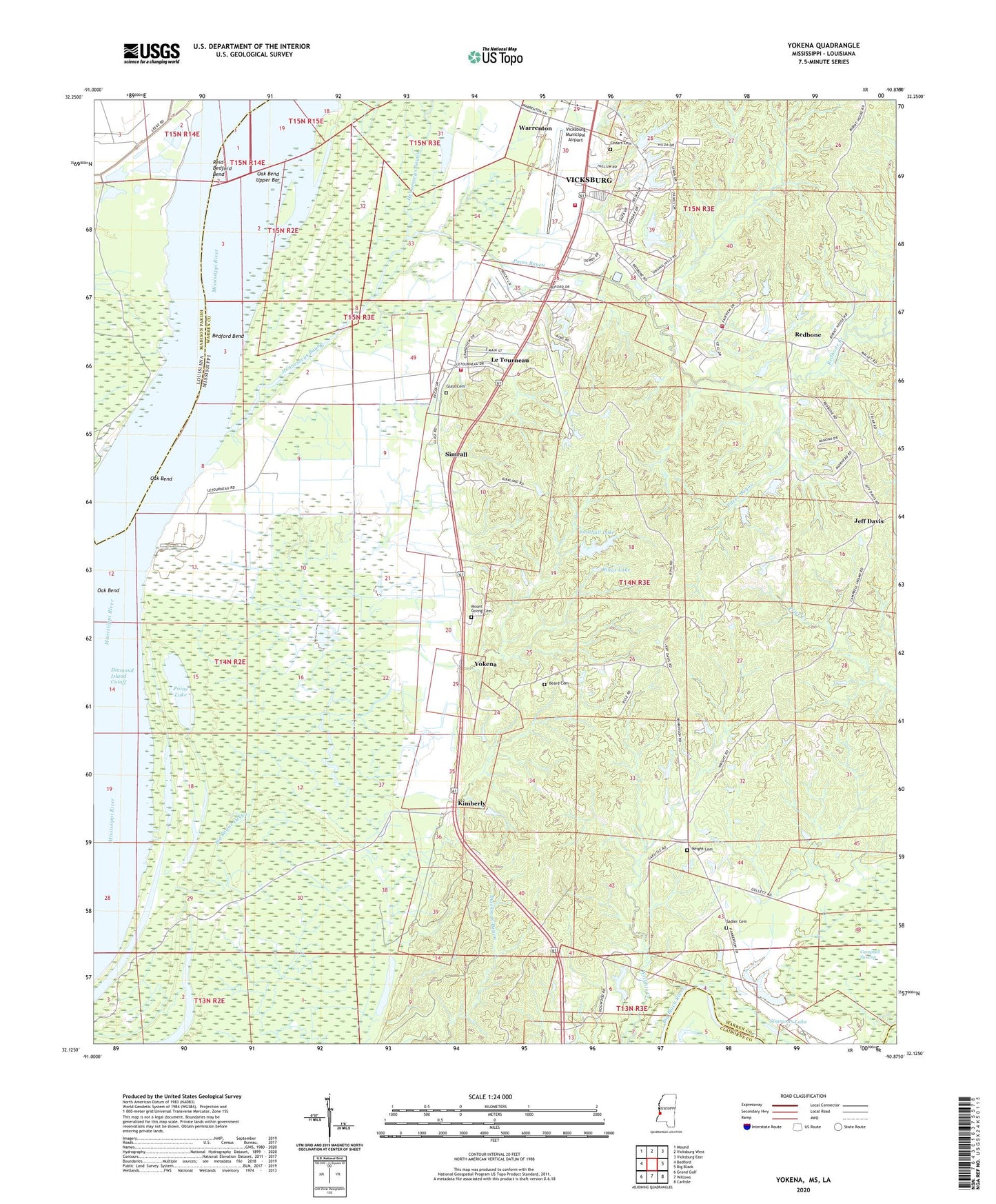 Yokena Mississippi US Topo Map Image