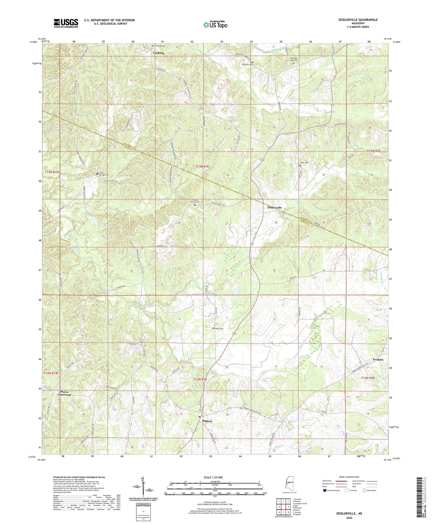 Zeiglerville Mississippi US Topo Map Image