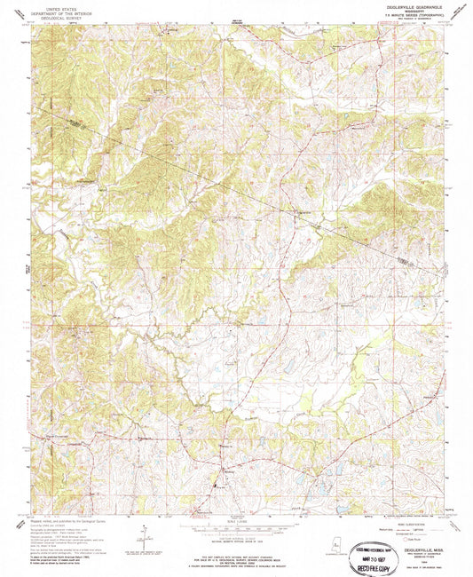 Classic USGS Zeiglerville Mississippi 7.5'x7.5' Topo Map Image