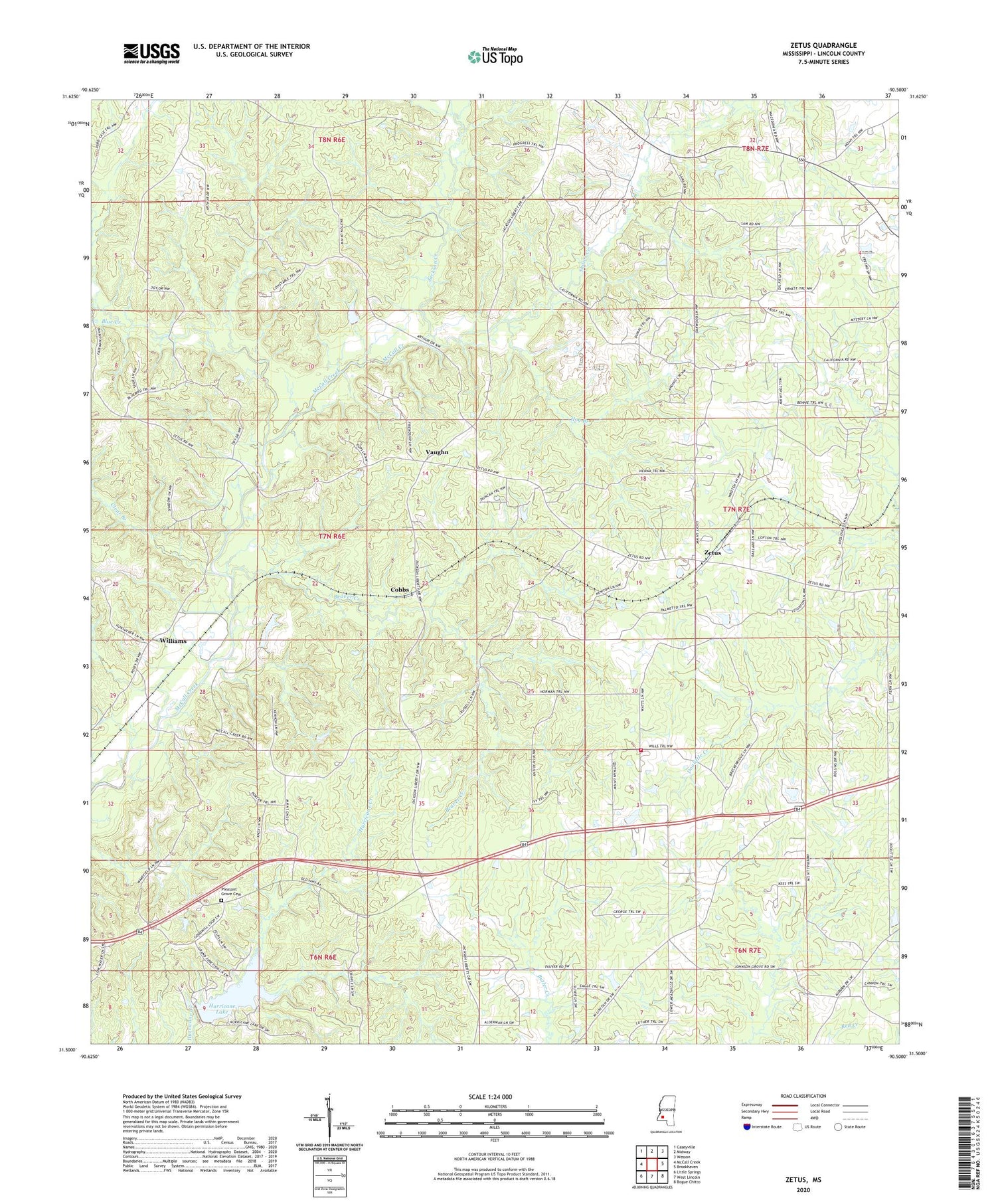 Zetus Mississippi US Topo Map Image
